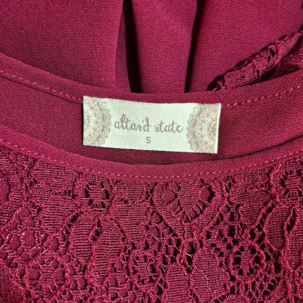 Altar'd State S Coquette Burgundy Lace Bell Sleeve Cold Shoulder Boho Midi Dress - Picture 8 of 10